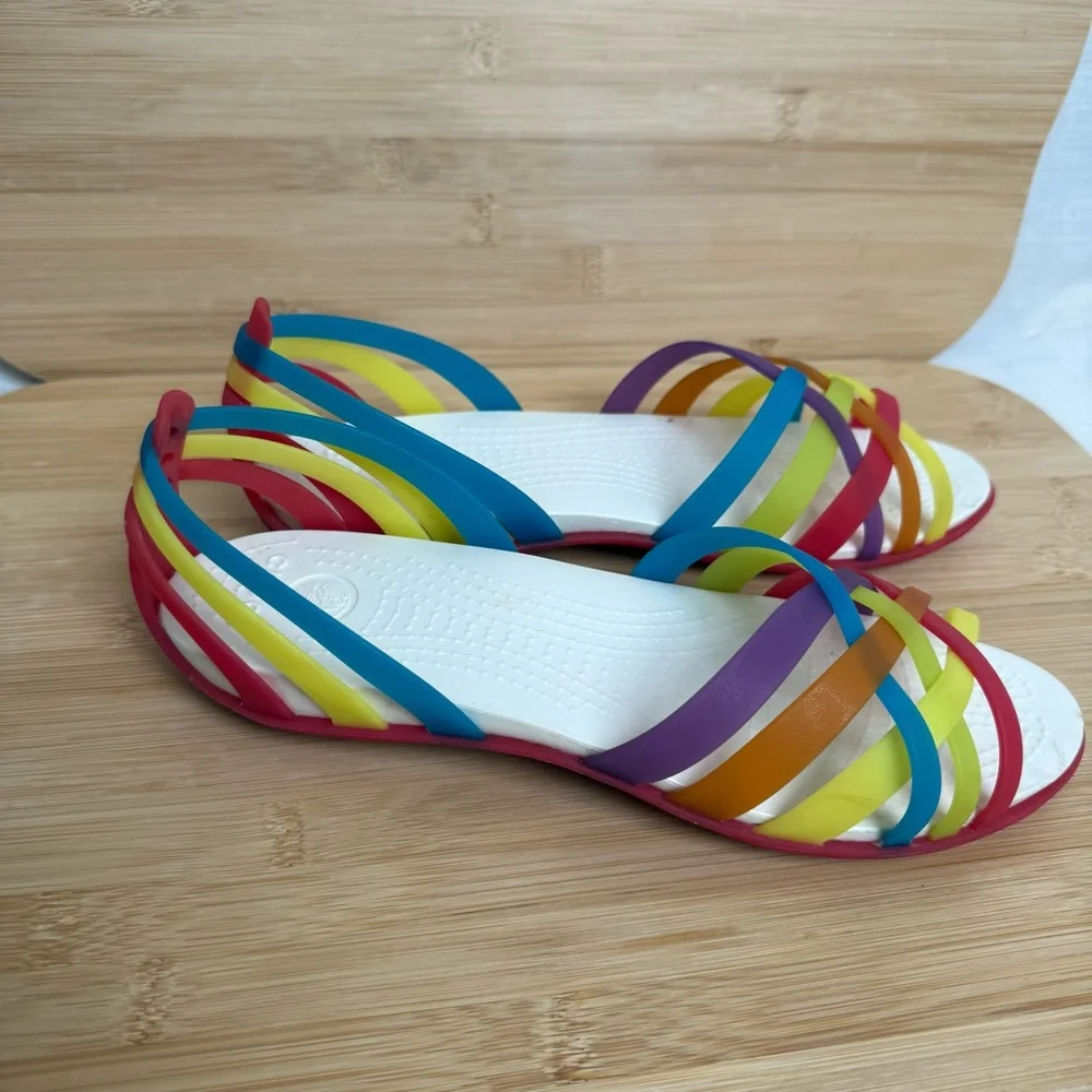 Crocs Isabella Rainbow Huarache Flat Jelly Sandal Women Size 7 Slip On - Picture 7 of 12